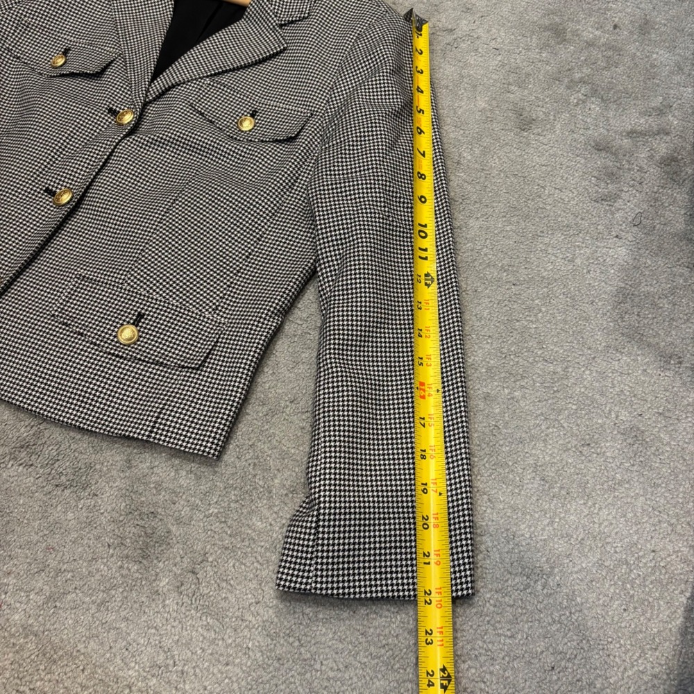 Talbots Black White Houndstooth Blazer Gold Crest Button Jacket Size 12 - Picture 7 of 8